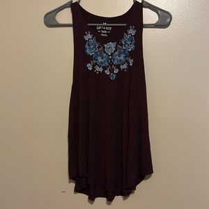 American Eagle- Soft & Sexy Tank- Maroon with Blue flower- Size Medium